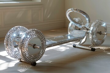 Sparkling Personal Transport: A close-up captures the lavish and stylish design of a two-wheeled personal transporter. Decorated with shimmering details, it epitomizes luxury and modern mobility.