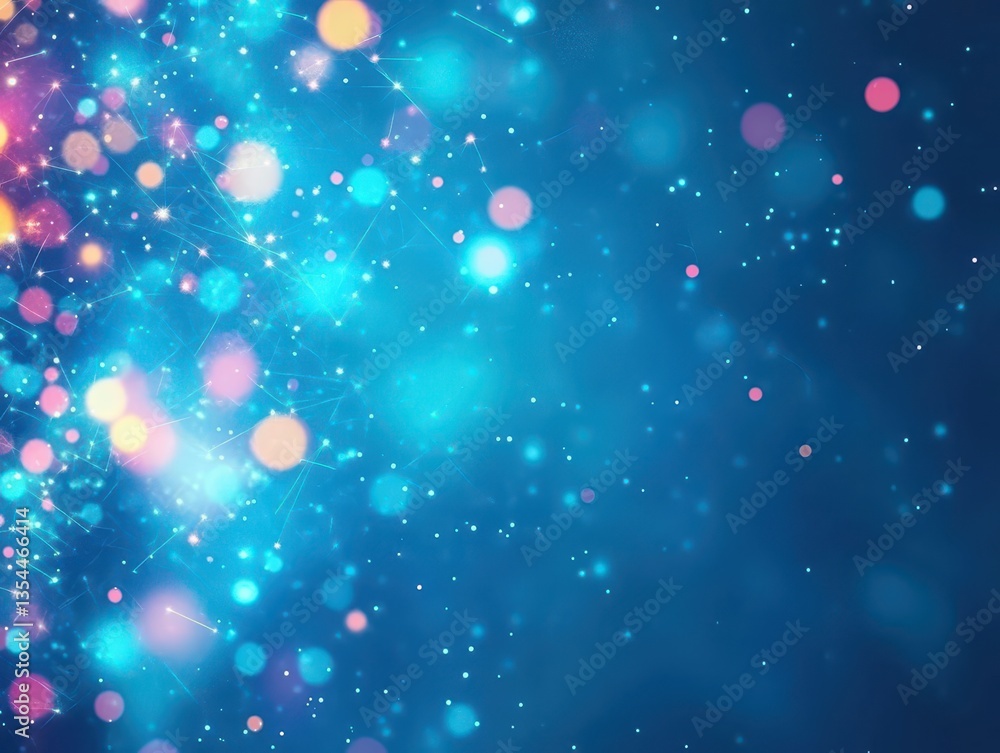 Poster abstract blue glow background with bokeh lights