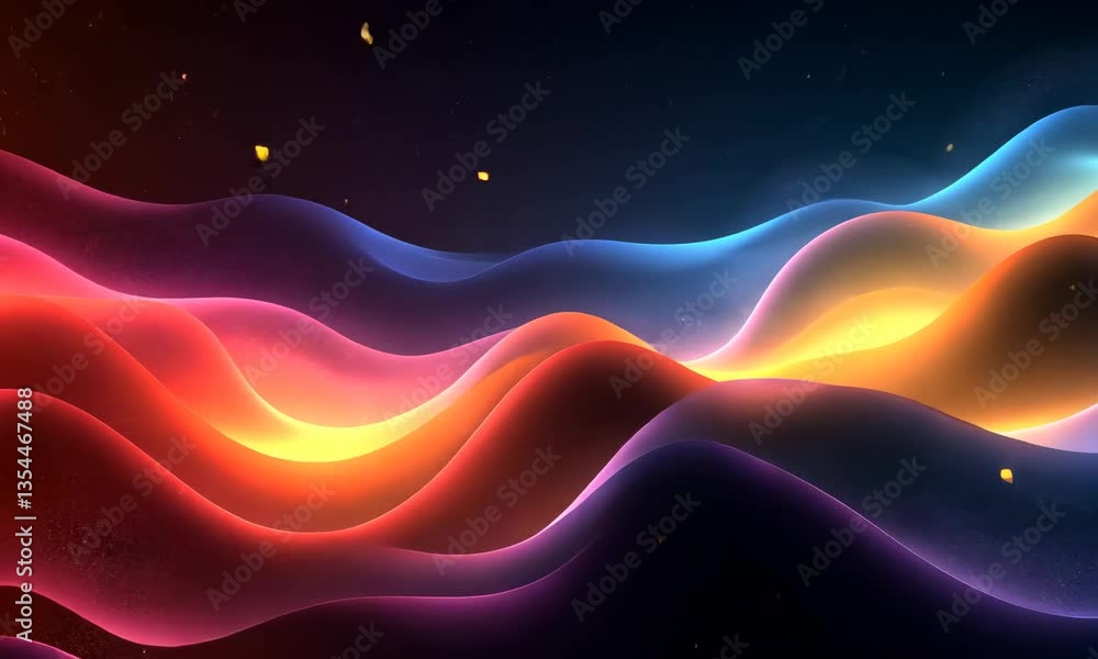Poster dynamic multi-colored light waves flowing across a dark background of space and stars