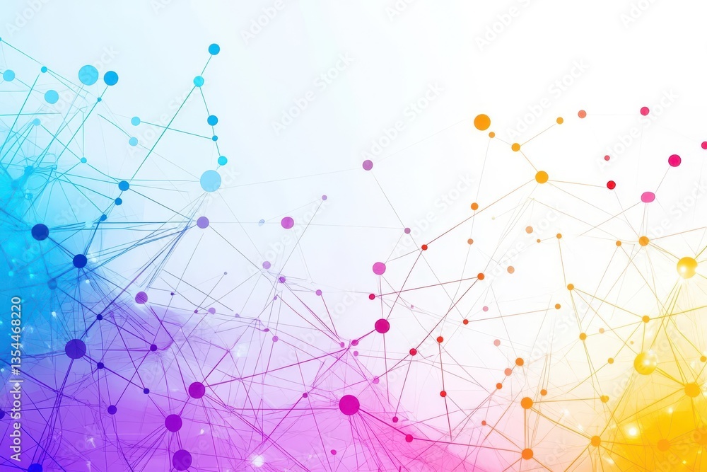Fototapete Abstract colorful wave pattern with connecting dots and lines Digital technology background concept of science, network, data, communication