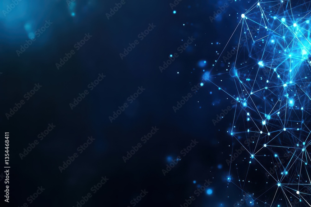Poster Abstract concept of digital technology and online cybersecurity data protection Slow moving polygon internet network connection with dark blue background front focus back blur Big