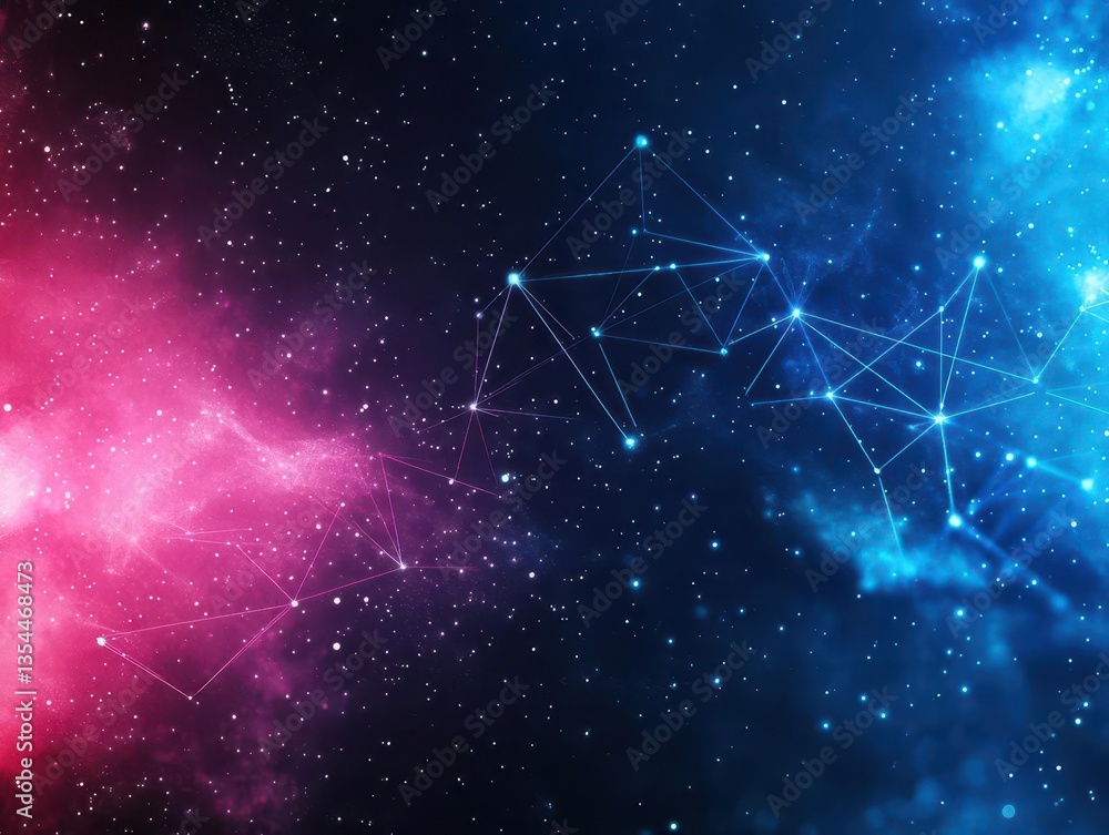 Poster Abstract connected dots wireless communication network on space background , abstract image visual, internet of things