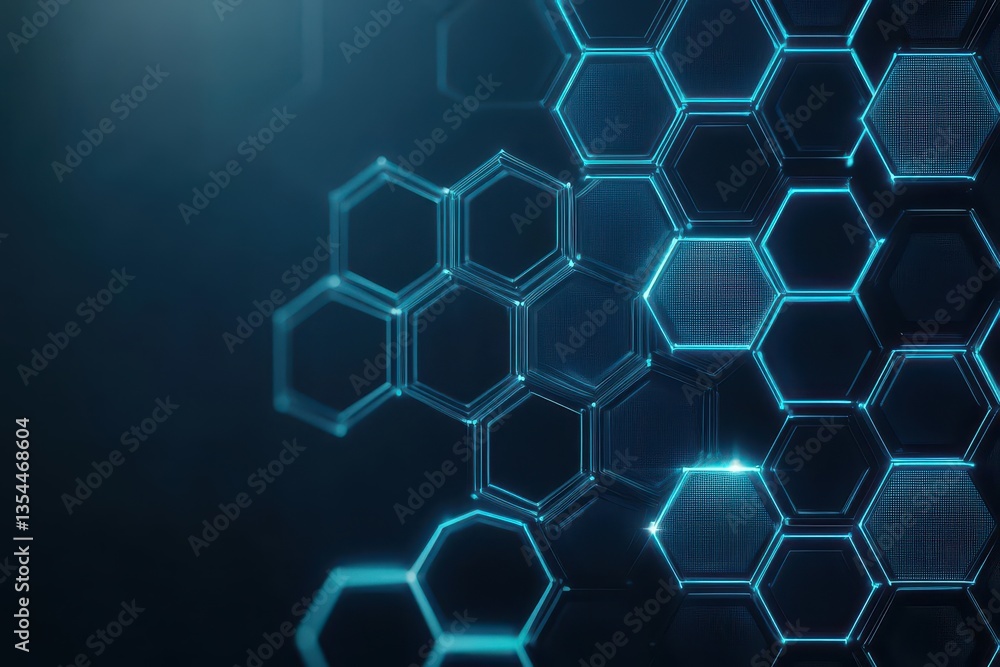 Poster Abstract dark hexagon pattern on blue neon background technology style Modern futuristic honeycomb concept