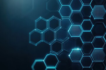 Abstract dark hexagon pattern on blue neon background technology style Modern futuristic honeycomb concept