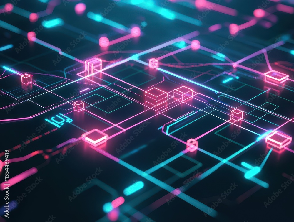 Aufkleber abstract digital network diagram with glowing nodes and connections on dark background