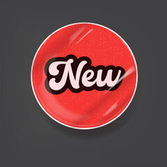 Red NEW vector sticker with shadow isolated on grey background. Red NEW COLLECTION sticker, arrival sticker, price tag, retro label, sale or discount sticker, promotional badge set, shopping label png