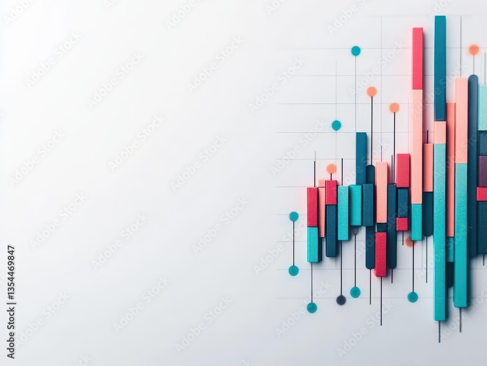 Poster abstract financial chart sideways line graph and candlestick on white background