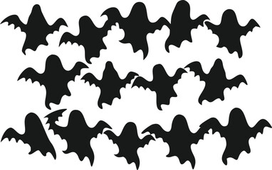 Spooky Halloween Ghost Silhouettes with Bats