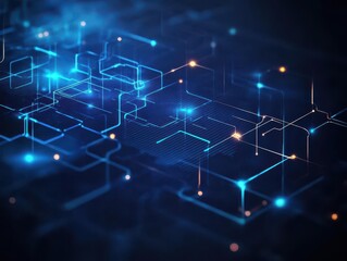 Obraz premium Abstract geometric shapes with glowing lights on a dark background Futuristic design with a blue and black color scheme