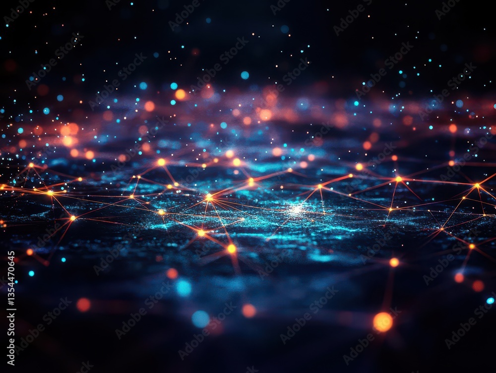 Poster abstract glowing network of interconnected lights
