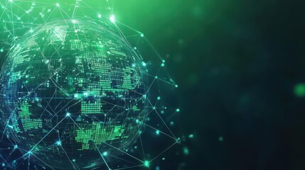 abstract green background with 3d graphs, data visualisation, global business finances and digital interface concept