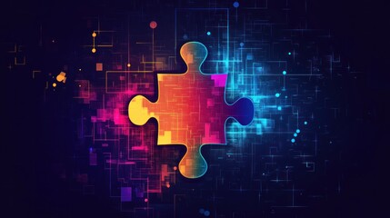 Obraz premium Digital Puzzle Piece Connecting Abstract Network
