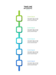 5 Elements placed in vertical row. Concept of 5 successive steps of project development process. Flat infographic design template. Simple vector illustration for business analytics.