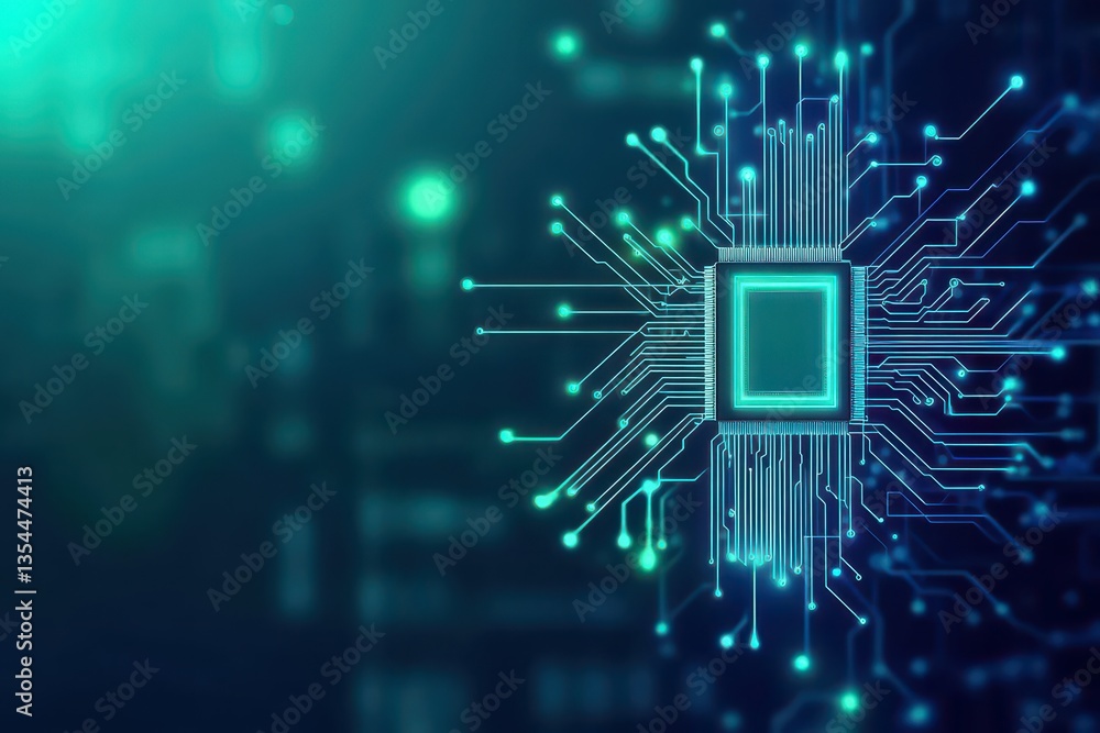 Aufkleber ai semiconductor or chip with thin line circuit on technology background blue green tech bg digital 