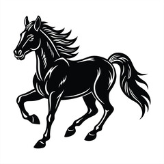 Black silhouette of a wild horse running with flowing mane