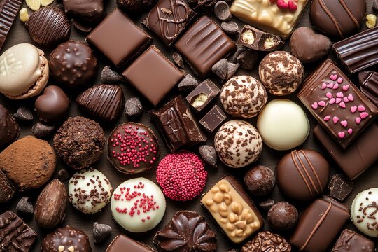 Delicious Assorted Chocolates and Truffles on Wooden Surface Ready to Eat