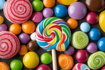 Assorted Colorful Candy and Lollipop Still Life for Sweet Treats