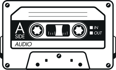 Fototapeta premium Stereo music cassette black-and-white vector illustration