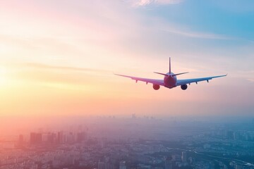 Fototapeta premium airplane flying over the city