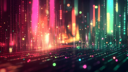 Futuristic Digital Art with Colorful Light Particles