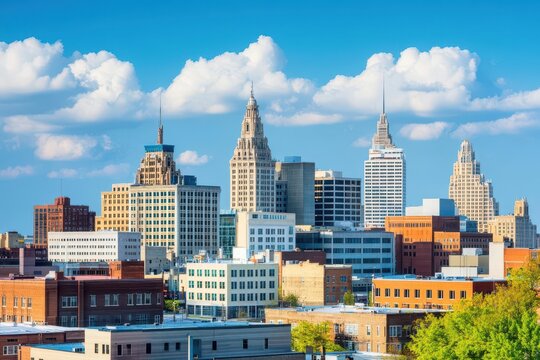 Akron, Ohio, USA downtown city skyline