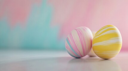 Pastel Painted Eggs with Abstract Swirls on Soft Gradient Background