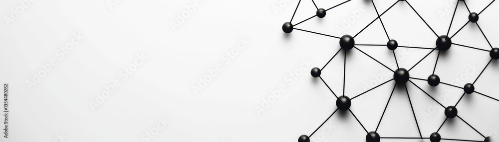 Poster An abstract composition featuring intricate black lines and nodes against a white background, creating a sense of connectivity and modern design