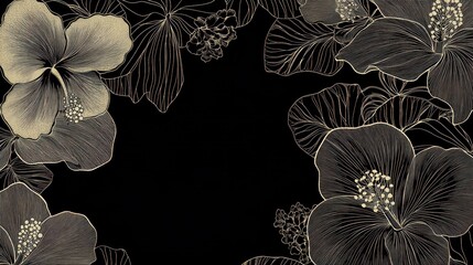 Elegant Hibiscus Floral Border on Black