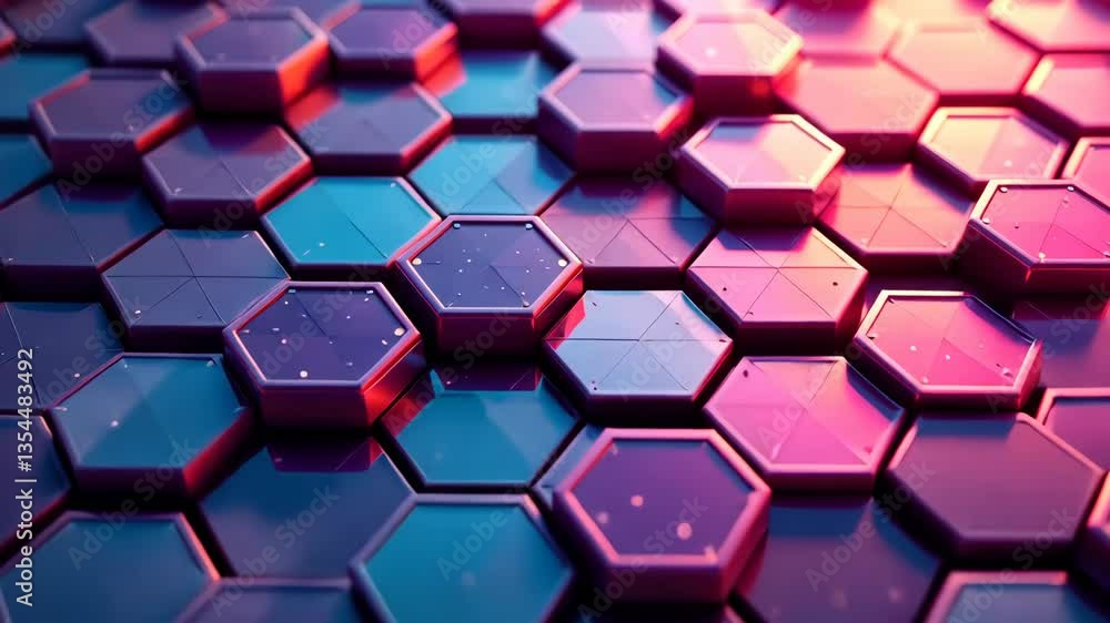 Poster seamless looping hexagonal pattern with glowing lights and reflective surfaces
