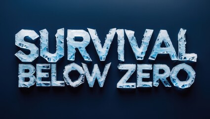 Frosted text reading 'Survival Below Zero' against a dark blue background, symbolizing extreme cold and resilience