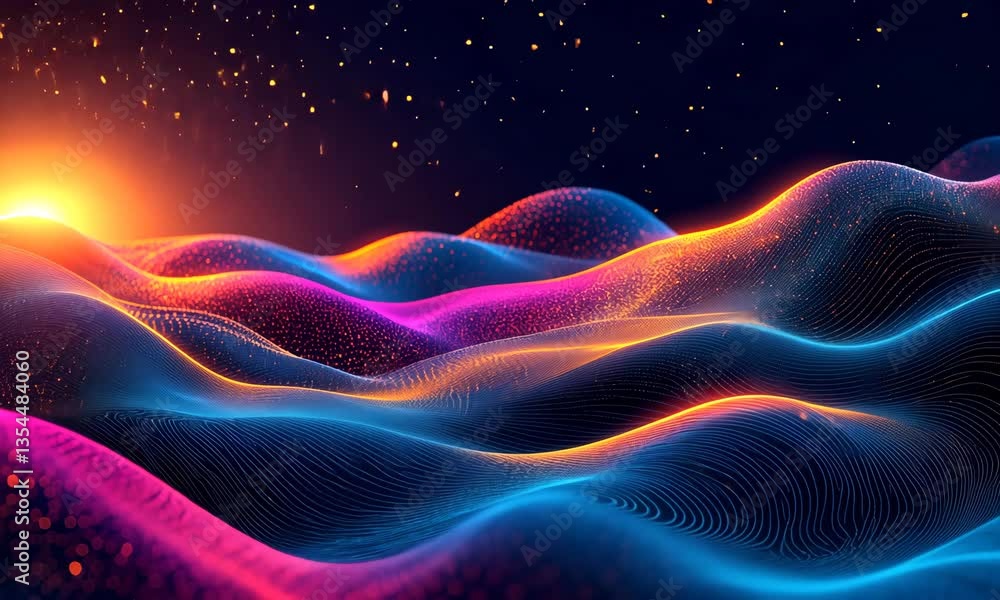 Aufkleber abstract wavy particle surface with glowing light for digital backgrounds and visual effects