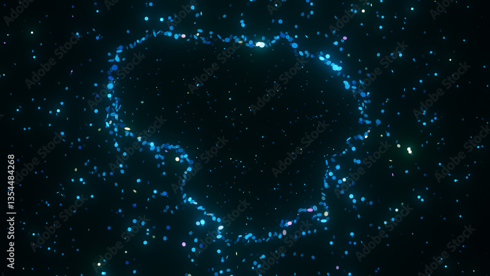 Poster futuristic digital visualization of lithuania map composed of glowing blue particles. the abstract c
