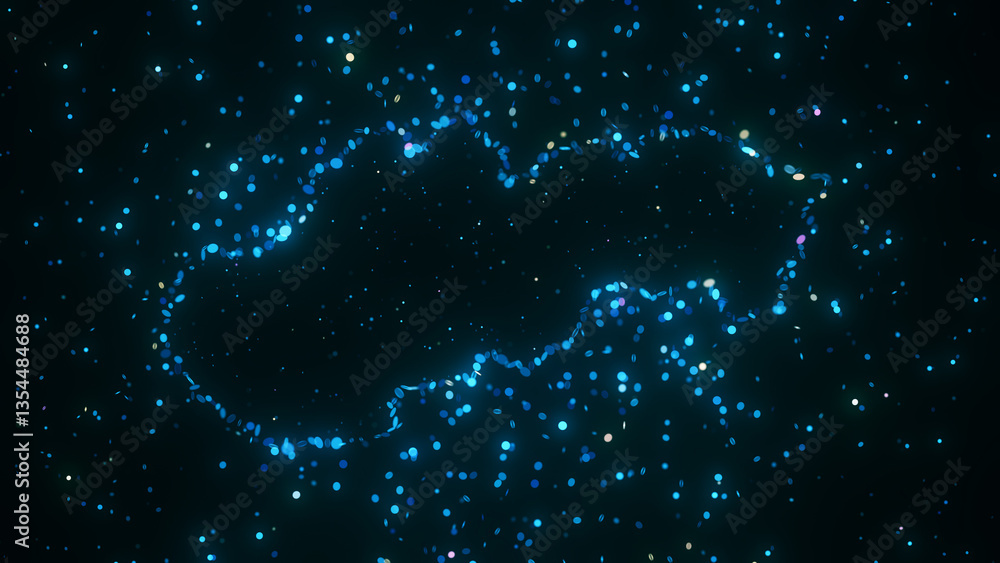 Poster futuristic digital visualization of slovakia map composed of glowing blue particles. the abstract co
