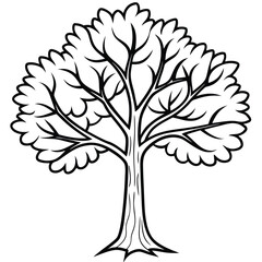 Obraz premium Black and white vector tree silhouette with roots and branches