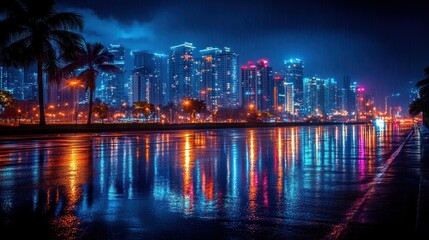 Fototapeta premium Night Cityscape Reflection