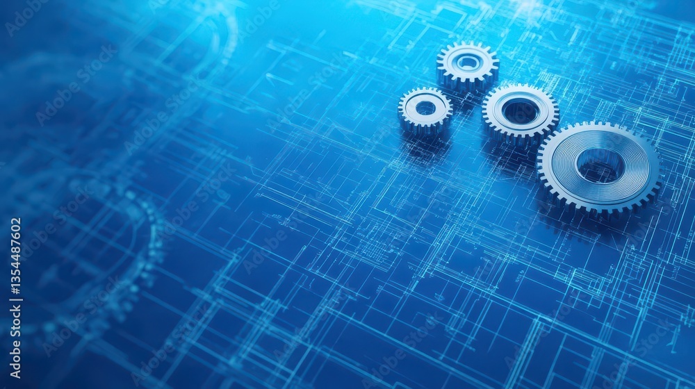 Poster An engineer technician design drawing of mechanical gear engineering An abstract background for an abstract presentation for an industrial technology project A 3D rendering of a bl