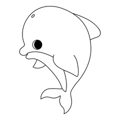 Cute cartoon sea animal dolphin, Coloring book for kids