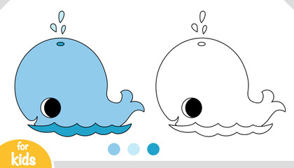 Cute cartoon Whale, coloring book for kids