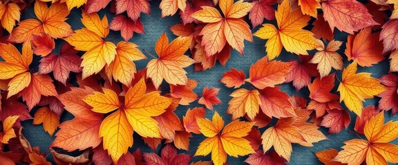 Fototapeta premium Faded floral wallpaper, autumn leaves, vintage texture, pattern, warm colors
