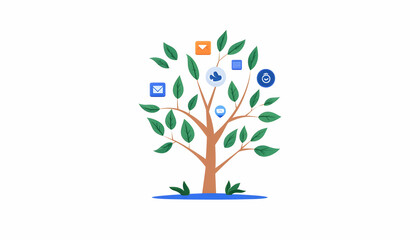 Obraz premium Growing digital network; email, social media, location & notifications on a tree