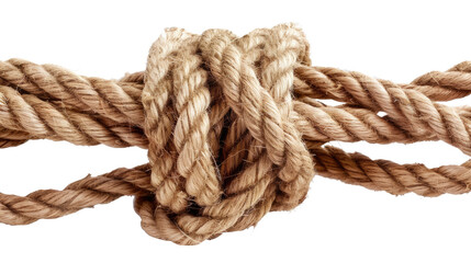 Fototapeta premium Intertwined Strength: A close-up showcases a sturdy rope meticulously knotted, symbolizing connections, resilience, and intricate craftsmanship.