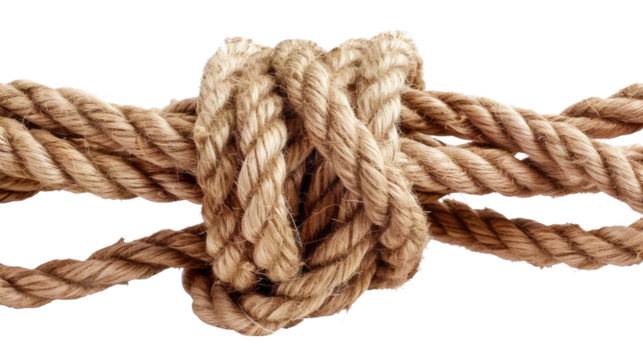 Intertwined Strength: A close-up showcases a sturdy rope meticulously knotted, symbolizing connections, resilience, and intricate craftsmanship.