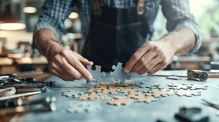 Craftsman Assembling Puzzle Pieces