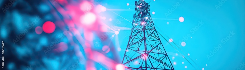 Poster an interconnected network of telecommunications services and infrastructure showcasing a variety of 