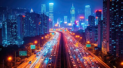 Fototapeta premium Night City Highway Traffic Lights