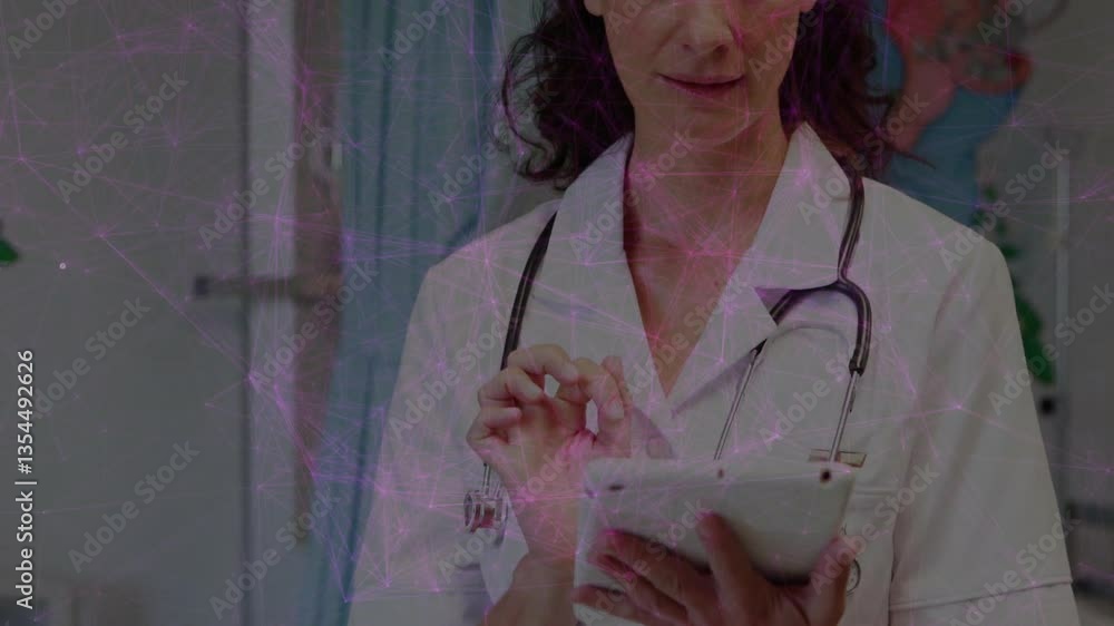 Aufkleber doctor using tablet with neural network animation overlay in hospital setting