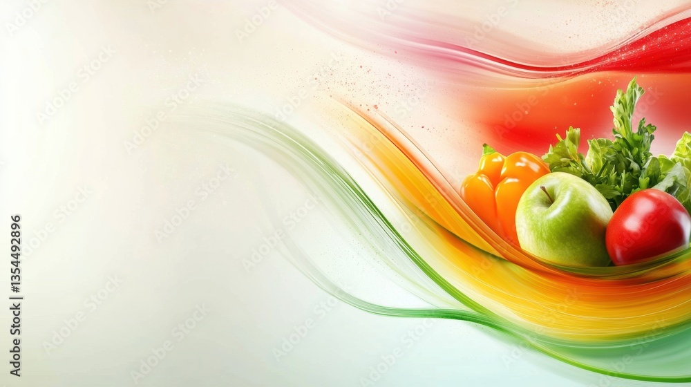 Aufkleber Fluid motion abstract background displaying dynamic wave of fresh groceries with soft gradients and motion blur effect enhancing visual appeal