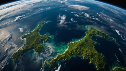 Obraz premium Green Planet Earth Viewed from Space Against Dark Skies 