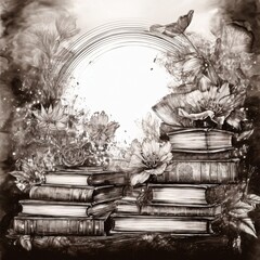 Fototapeta premium illustration of beautiful books with copy space, hobby reading concept background graphic resource