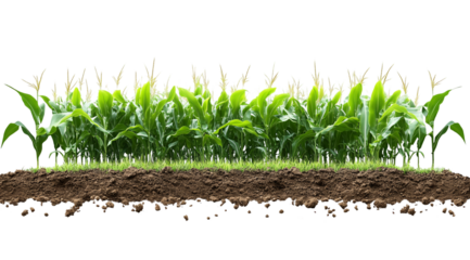 Corn field with green leaves, isolated on a transparent background